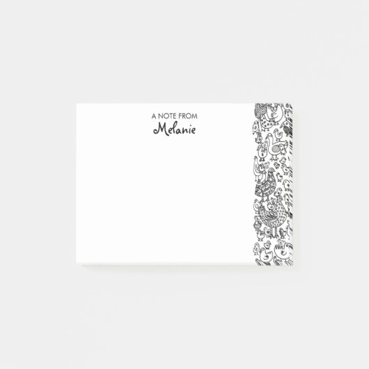 Zwarte en witte vogels illustratie gepersonaliseer post-it® notes (Voorkant)