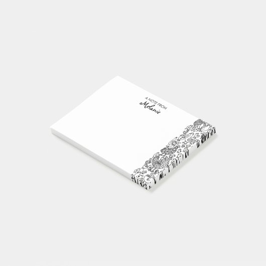 Zwarte en witte vogels illustratie gepersonaliseer post-it® notes (Schuin)