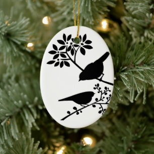 Zwarte en witte vogels keramisch ornament