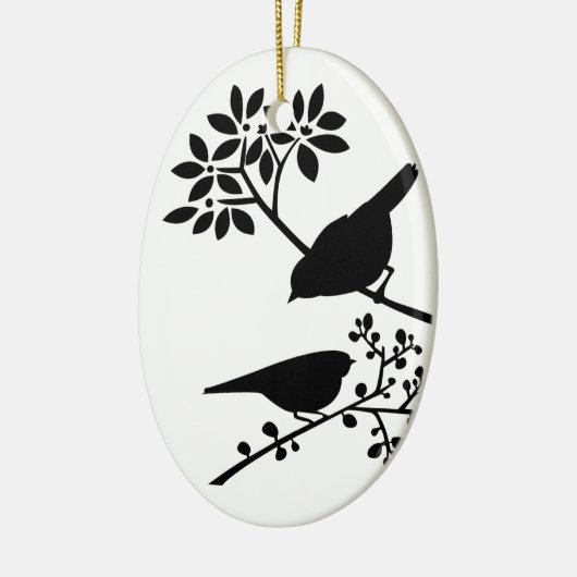 Zwarte en witte vogels keramisch ornament (Links)