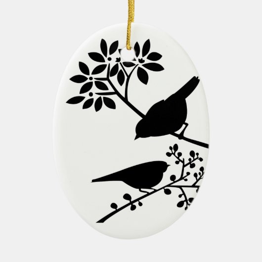 Zwarte en witte vogels keramisch ornament (Voorkant)