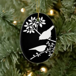 Zwarte en witte vogels keramisch ornament