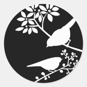 Zwarte en witte vogels ronde sticker