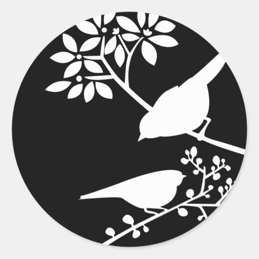 Zwarte en witte vogels ronde sticker (Voorkant)