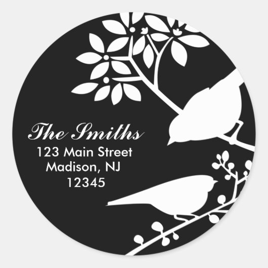 Zwarte en witte vogels ronde sticker (Voorkant)