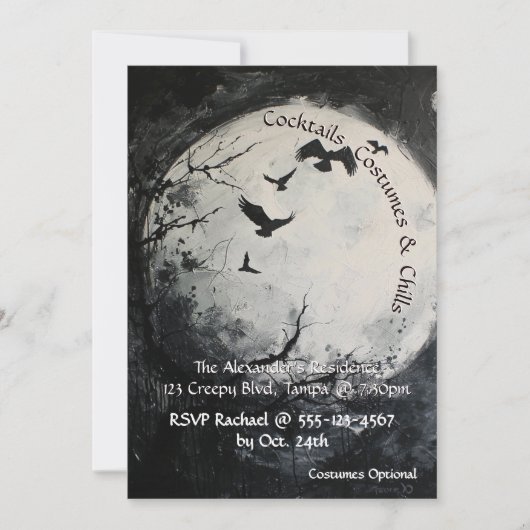 Zwarte en witte Volle Maan Halloween Kaart (Voorkant)