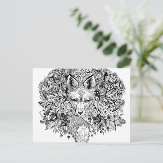Zwarte en witte vos in het bos briefkaart (Staand voorkant)