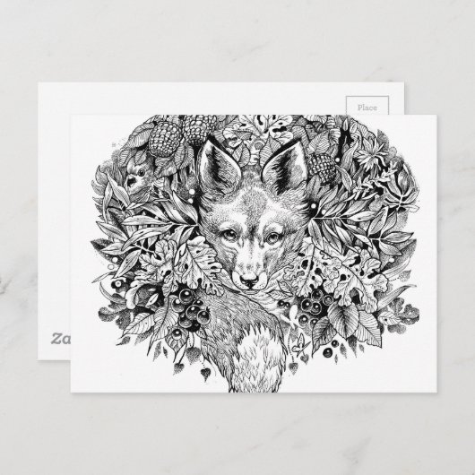 Zwarte en witte vos in het bos briefkaart (Voorkant / Achterkant)