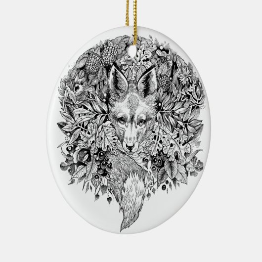 Zwarte en witte vos in het bos keramisch ornament (Rechts)
