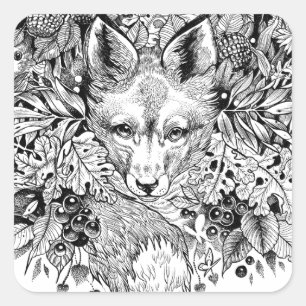 Zwarte en witte vos in het bos vierkante sticker