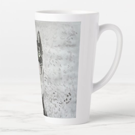 Zwarte en witte wanten op latte mok (Rechts)