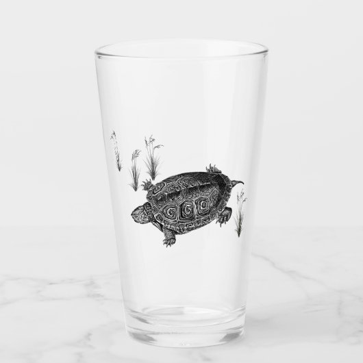 Zwarte en witte waterschildpad glas (Voorkant)
