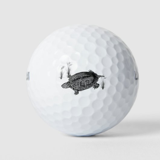 Zwarte en witte waterschildpad golfballen (Voorkant)