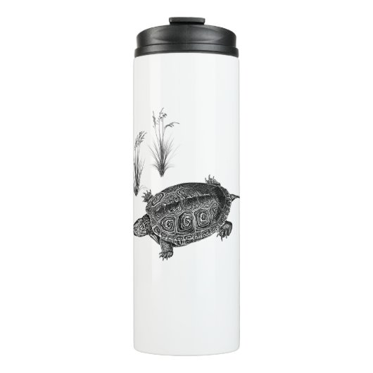 Zwarte en witte waterschildpad thermosbeker (Voorkant)