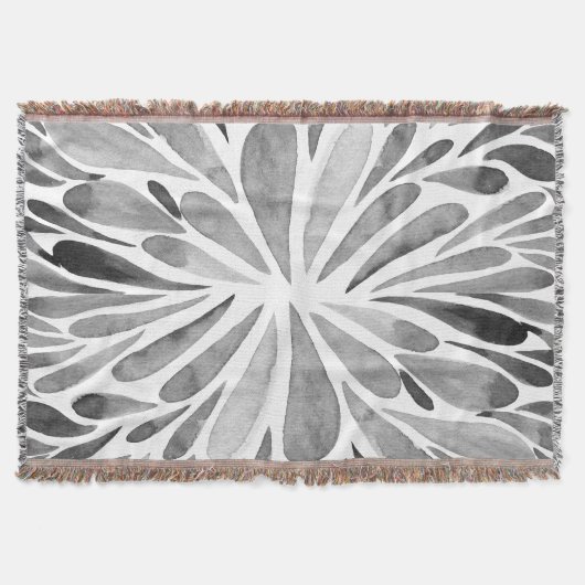 Zwarte en witte waterverf abstracte floruitbarstin deken (Voorkant)