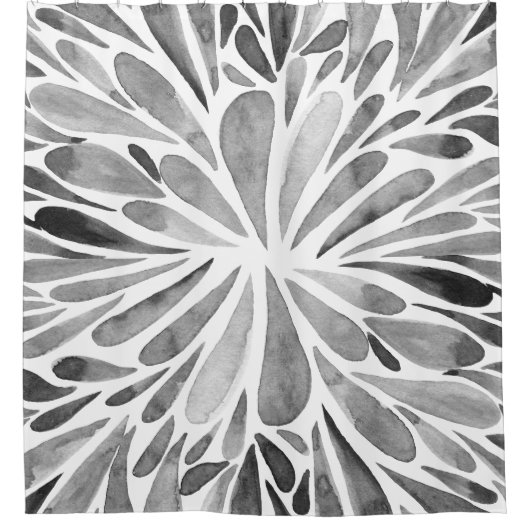 Zwarte en witte waterverf abstracte floruitbarstin douchegordijn (Voorkant)