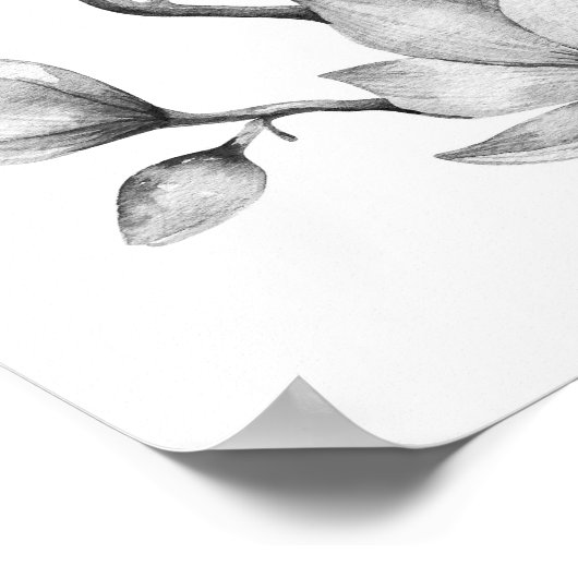 Zwarte en witte waterverf bloemen wand poster (Hoek)
