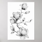 Zwarte en witte waterverf bloemen wand poster (Voorkant)