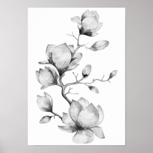 Zwarte en witte waterverf bloemen wand poster (Voorkant)