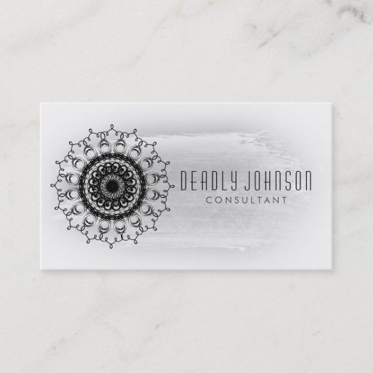 Zwarte en witte Waterverf Damask Plain Simple Visitekaartje (Voorkant)