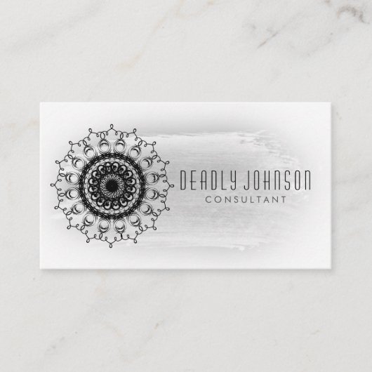 Zwarte en witte Waterverf Damask Plain Simple Visitekaartje (Voorkant)