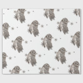 Zwarte en witte Waterverf Owl Winter Snowflakes Cadeaupapier (Vlak)
