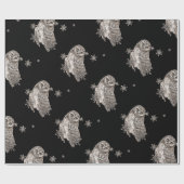 Zwarte en witte Waterverf Owl Winter Snowflakes Cadeaupapier (Vlak)
