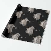 Zwarte en witte Waterverf Owl Winter Snowflakes Cadeaupapier (Uitgerold)