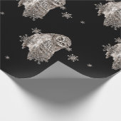 Zwarte en witte Waterverf Owl Winter Snowflakes Cadeaupapier (Hoek)