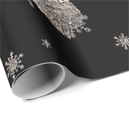 Zwarte en witte Waterverf Owl Winter Snowflakes Cadeaupapier (Rol Hoek)
