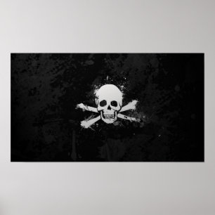 Zwarte en witte Waterverf Pirate Skull Flag Poster