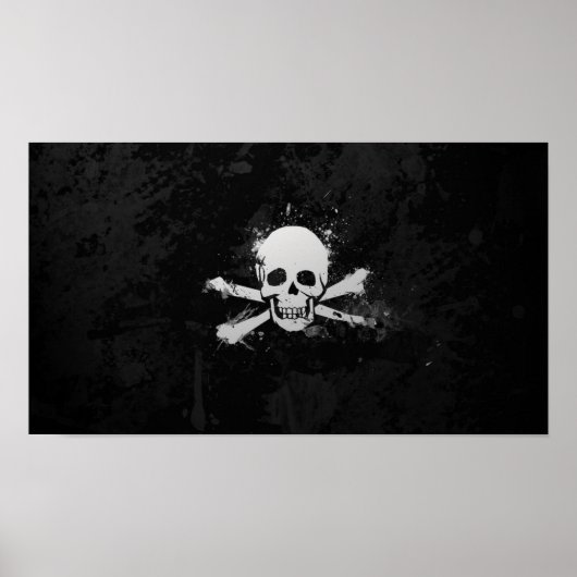 Zwarte en witte Waterverf Pirate Skull Flag Poster (Voorkant)
