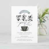 Zwarte en witte Waterverf Tea Party Kaart (Staand voorkant)