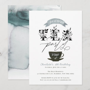 Zwarte en witte Waterverf Tea Party Kaart