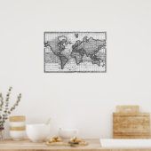 Zwarte en witte Wereldkaart (1780) Poster (Keuken)