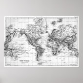 Zwarte en witte Wereldkaart (1892) Poster (Voorkant)