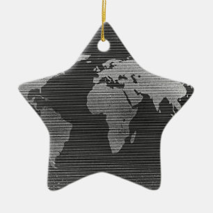 Zwarte en witte wereldkaart keramisch ornament