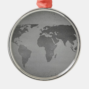 zwarte en witte wereldkaart metalen ornament