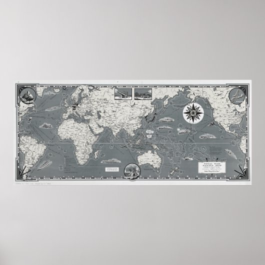 Zwarte en witte Wereldkaart Totale oorlogskaart Poster (Voorkant)