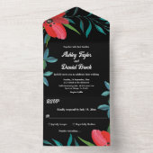 Zwarte en witte wilde bloem rode rode roze bruilof all in one uitnodiging (Binnen)