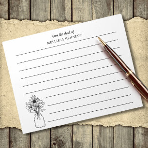 Zwarte en witte wilde bloem van het bureau van Lin Notitieblok