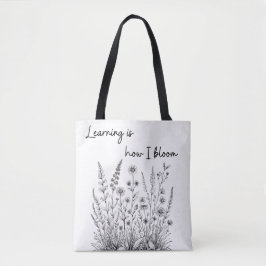 Zwarte en witte wilde bloemen bloeien tote bag