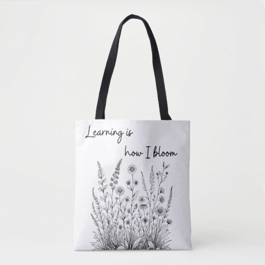 Zwarte en witte wilde bloemen bloeien tote bag (Voorkant)