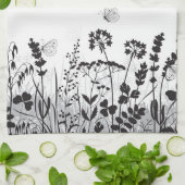 Zwarte en witte wilde bloemen theedoek (Gevouwen)