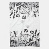 Zwarte en witte wilde bloemen theedoek (Verticaal)