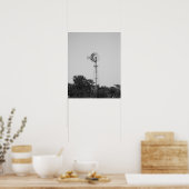 Zwarte en witte windmolen in Texas Field 16x20 Poster (Keuken)