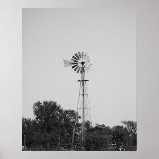 Zwarte en witte windmolen in Texas Field 16x20 Poster