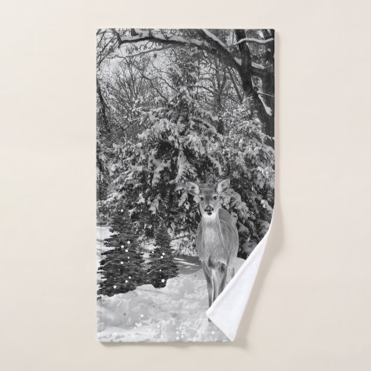 Zwarte en Witte Winter Wonderland met Deer Bad Handdoek (Handdoek)