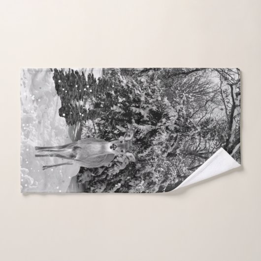 Zwarte en Witte Winter Wonderland met Deer Bad Handdoek (Handdoek)