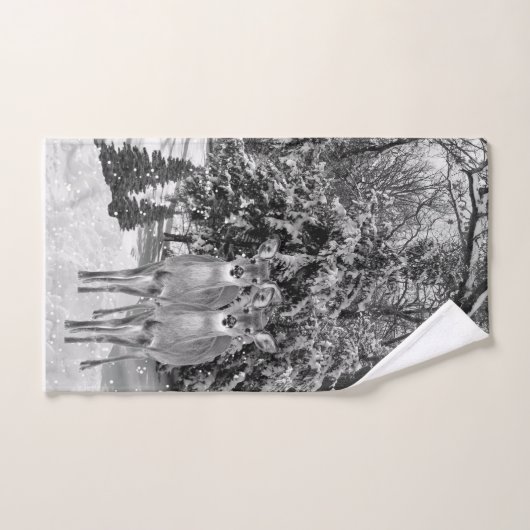 Zwarte en Witte Winter Wonderland met Deer Handdoek (Handdoek)